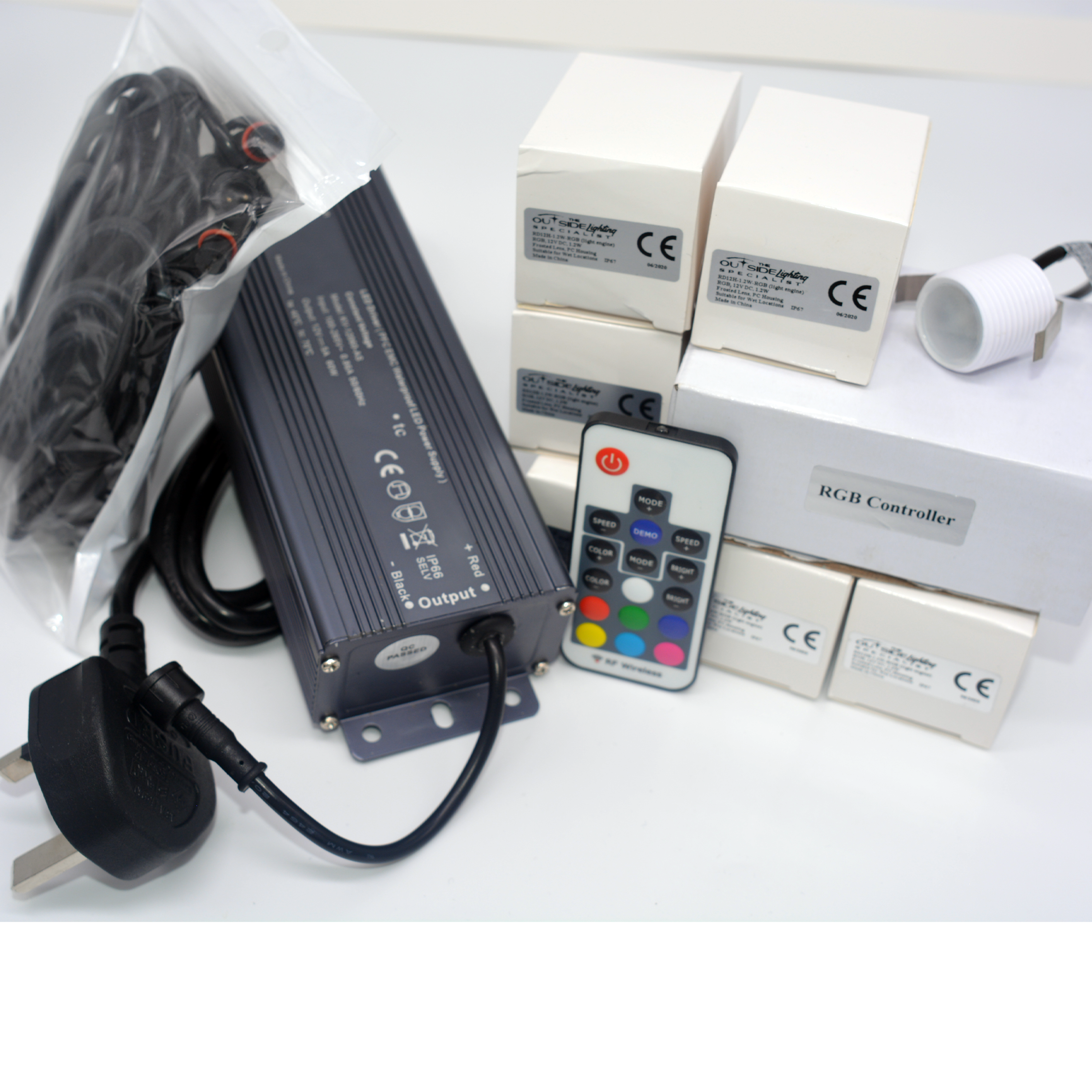 Complete kit with 6 Colour changing LED kit, wire harness and remote control - The Outside Lighting Specialists