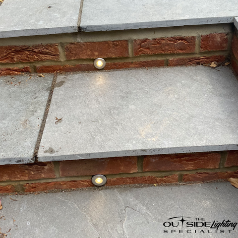 1 and 2 Watt LED recessed light with  Bezel option by The Outside Lighting Specialists fixed in stairs