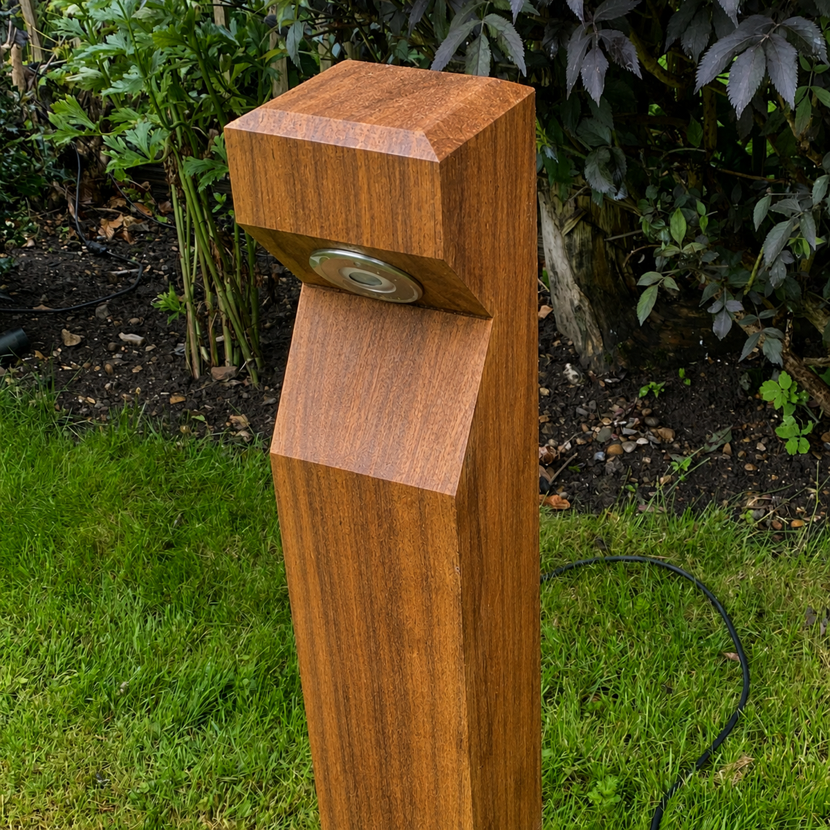 Premium Iroko Hardwood Bollard Light – 1200mm × 120mm × 120mm