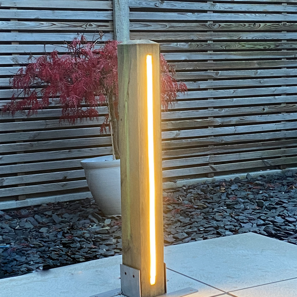 Solid Oak linear Bollard light - The Outside Lighting Specialists