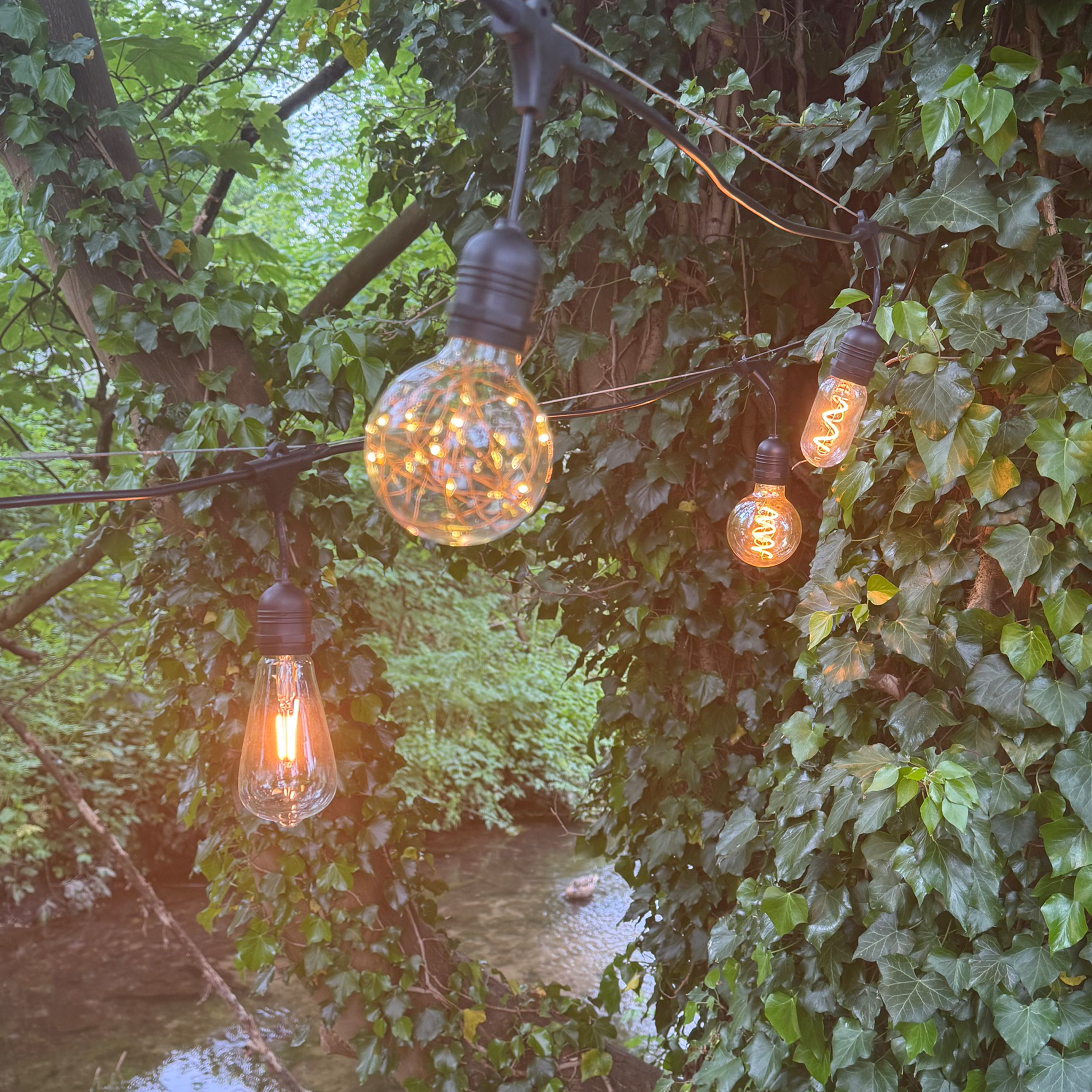 Azur Festoon with Mixed Retro filament bulbs - The Outside Lighting Specialists