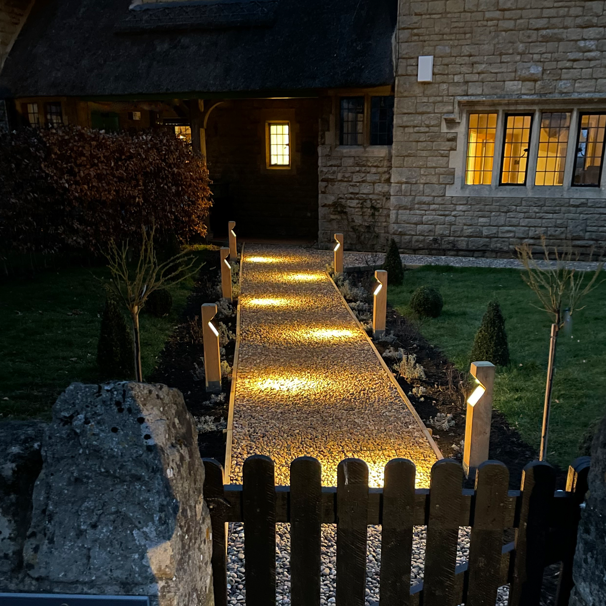 Solid Oak Bollard with LED light 24 volt The Outside Lighting